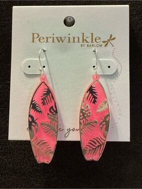 0445-Periwinkle by Barlow Pink Floral Leaf Drop Earrings